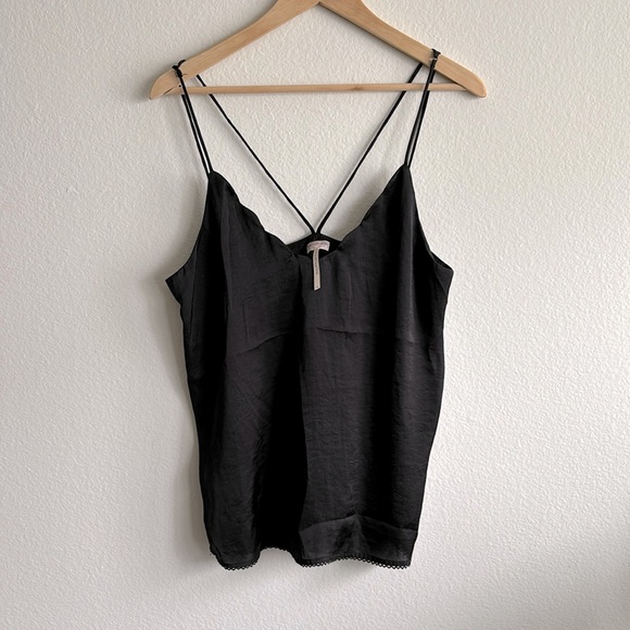 Free People Tops - Free People Intimately Black Scallop Neckline Tank Top Adjustable Size M